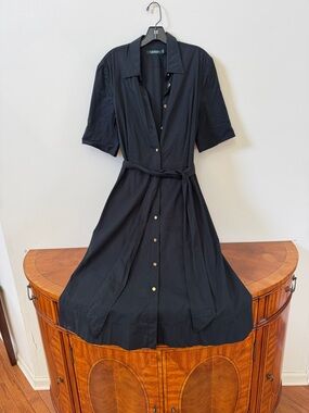 Lauren Ralph Lauren 💯 % cotton Black Short-Sleeve cShirt Dress with Belt